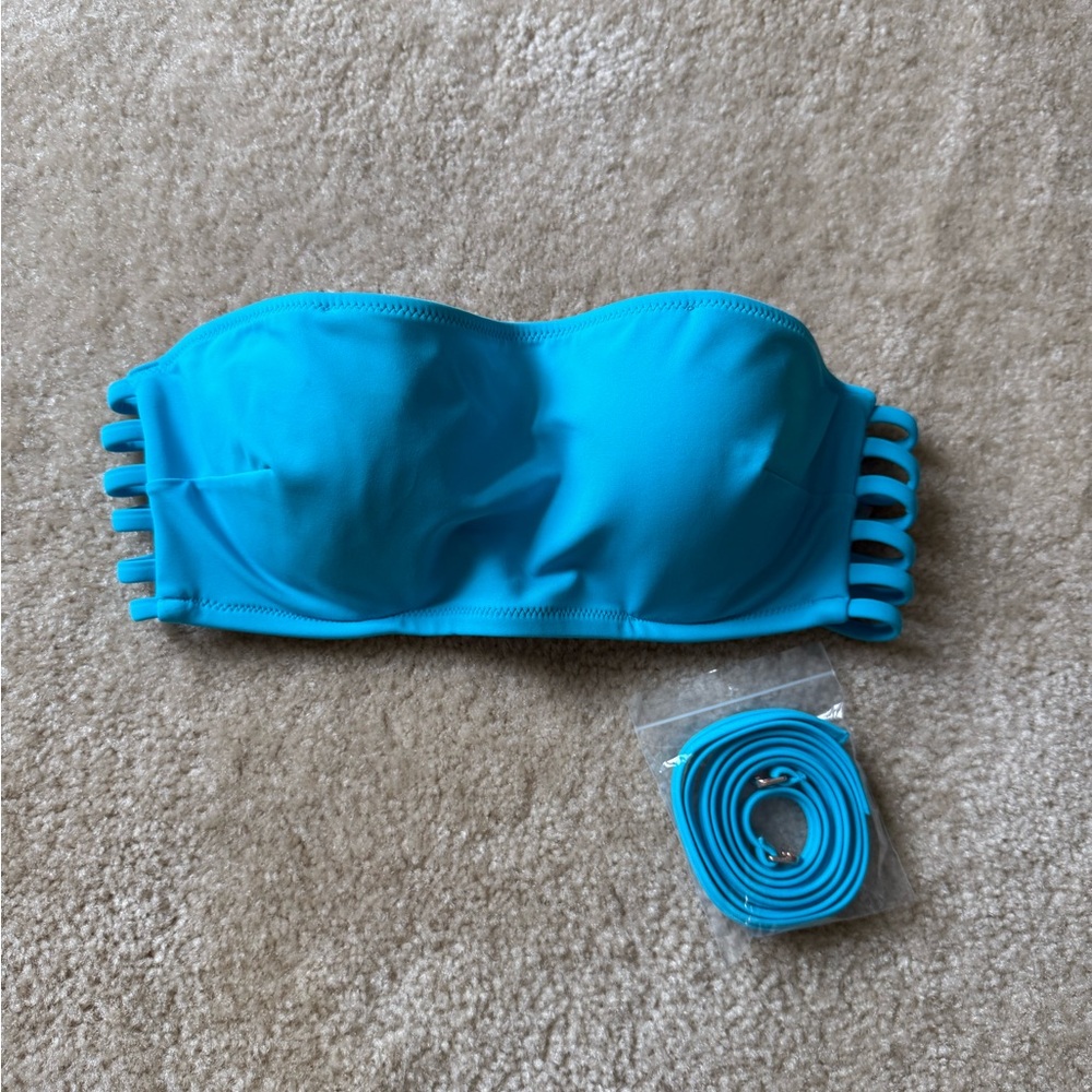 Blue Strapless Bikini Top with Strappy Sides